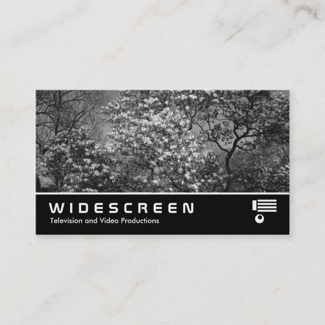 Widescreen 398 - Magnolia Tree in Blossom (B&W) Business Card (Front)