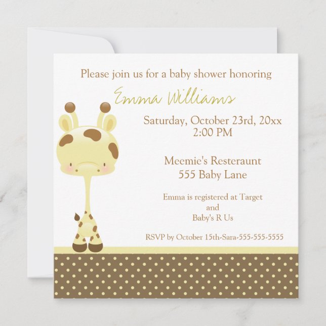 Widget Giraffe Baby Shower Invitation Girl/Boy (Front)