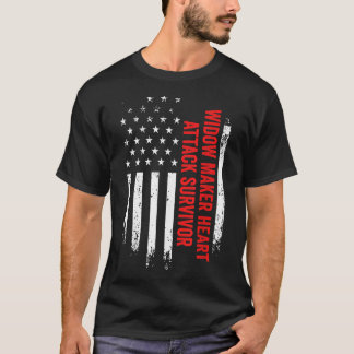 Widow Maker Heart Attack Survivor American Flag Re T-Shirt