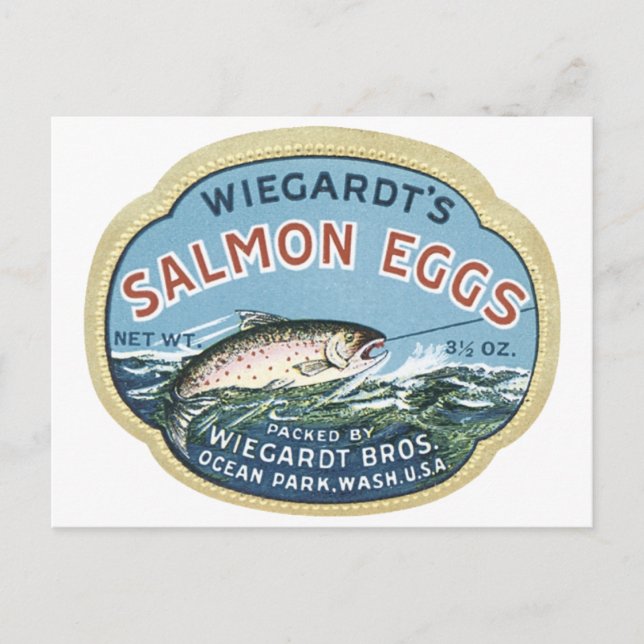 Wiegardt's Salmon Eggs Vintage Ad Postcard (Front)
