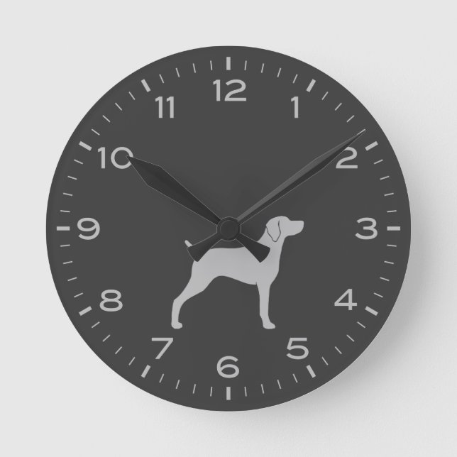 Wiemaraner Dog Breed Silhouette Round Clock (Front)
