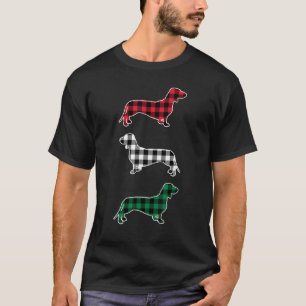 Wiener Dachshund Dog Merry Christmas Buffalo Plaid T-Shirt