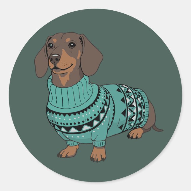 Wiener Dog Christmas Ugly Sweater Dachshund Pet  Classic Round Sticker (Front)