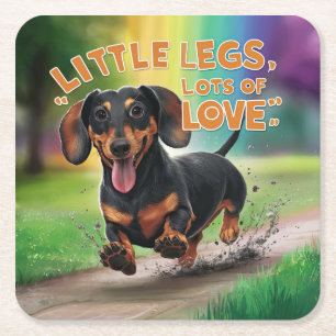 Wiener Dog Little Legs Lots of Love Square Paper Coaster
