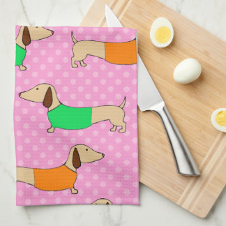 Wiener Dog Polka Dot Baker  Tea Towel