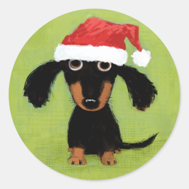 Wiener Dog Santa | Cute Christmas Dachshund Classic Round Sticker (Front)