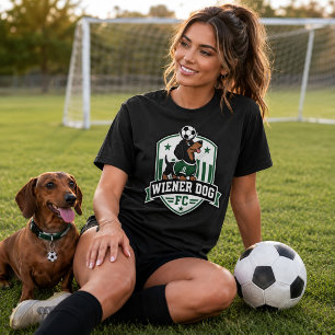 Wiener Dog Soccer Dog Fan Club Tee - Ball on Head