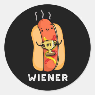 Wiener Funny Sausage Pun Dark BG Classic Round Sticker