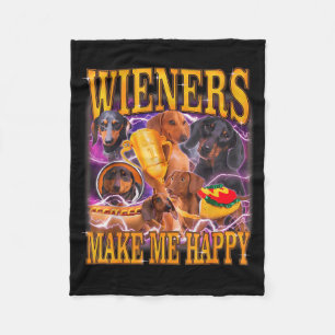 Wieners Make Me Happy Funny Dachshund Dog Lover  Fleece Blanket