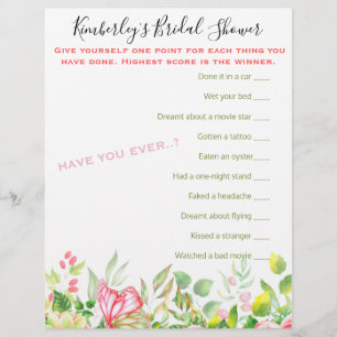 Wierdest Question Game Floral Baby Shower Activity
