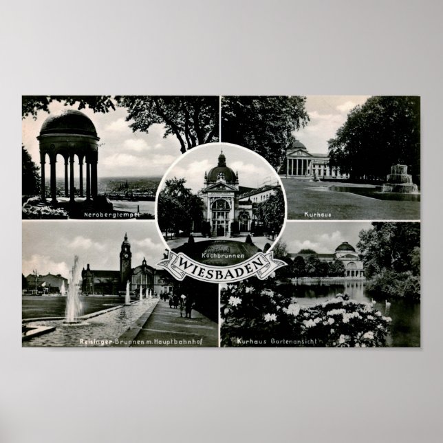 Wiesbaden, Germany, 5 Views, Vintage Poster (Front)