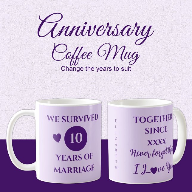 Wife 10 years of marriage est year purple coffee mug (Creator Uploaded)