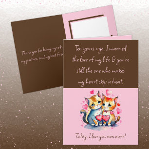 Wife 10th Anniversary cats brown pink Card