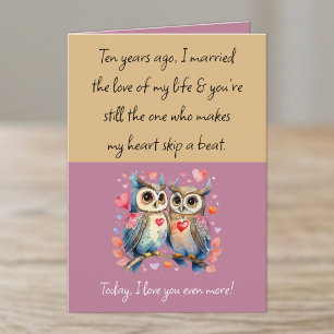 Wife 10th Anniversary owls gold pink Card