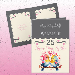 Wife 25th anniversary birds grey pink card
