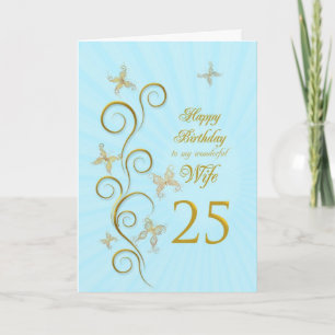 Wife 25th Birthday with golden butterflies Card
