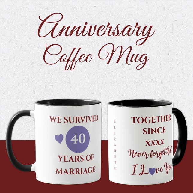 Wife 40 years of marriage est year purple red mug (Creator Uploaded)