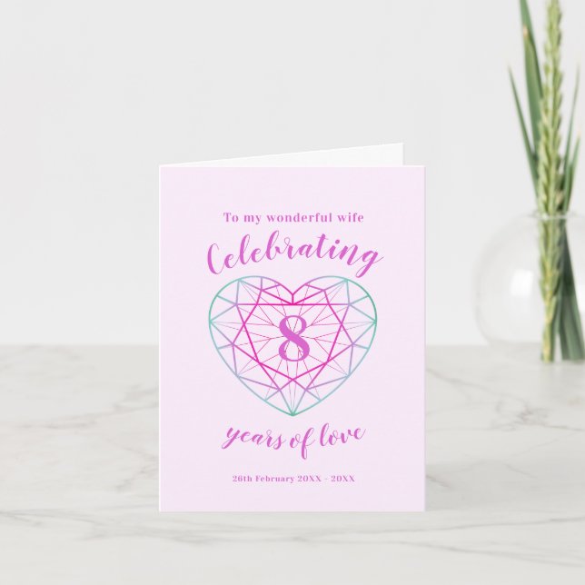 Wife 8th wedding anniversary 8 years of love heart card (Front)