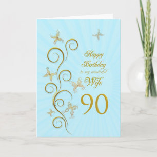 Wife 90th Birthday with golden butterflies Card
