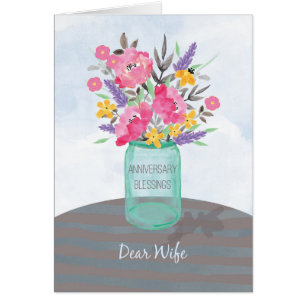Wife Anniversary Blessings Jar Vase with Flowers