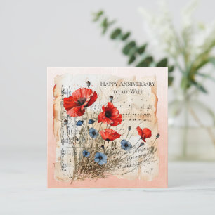 Wife Anniversary Blue and Orange Poppies Card