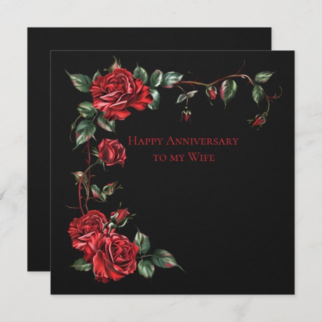 Wife Anniversary Red Roses Frame On Black  Card (Front/Back)