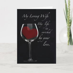 Wife Anniversary Wine Glass Heart Card