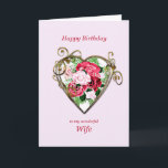 Wife Birthday Antique Painted Roses Card<br><div class="desc">A romantic birthday card. A painting of roses is framed by an embellished golden heart. Give your wife a birthday greeting with a beautiful painting of a bouquet of roses.</div>