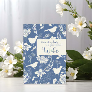 Wife Birthday Blue Birds and Blossoms  Card