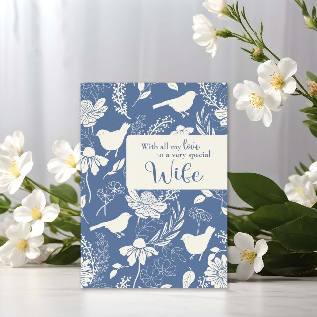 Wife Birthday Blue Birds and Blossoms  Card (Creator Uploaded)