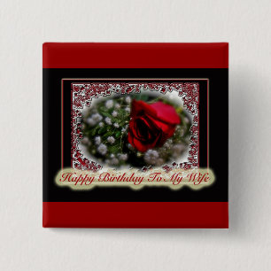 Wife Birthday Rose & Baby's Breath 15 Cm Square Badge