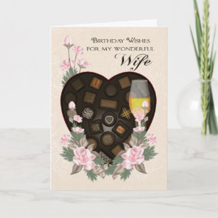 Wife Chocolates Wine And Flower Birthday Greeting Card
