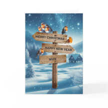 Wife Christmas Robins on a Signpost