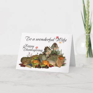 Wife, Cute Thanksgiving Card With Cornucopia, Squi