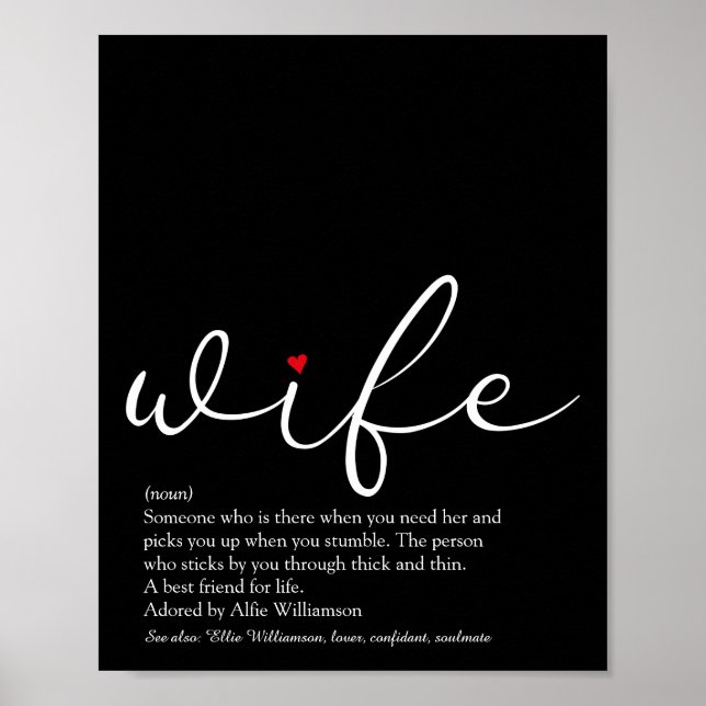 Wife Definition Chic Script Red Love Heart Fun Poster (Front)