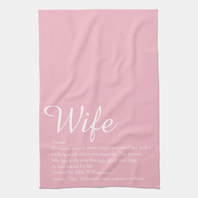 Wife Definition Elegant Script Girly Pink Fun Tea Towel (Vertical)