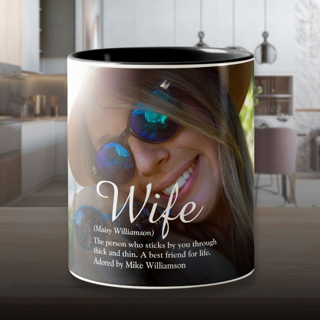 Wife Definition Elegant Script Modern Fun Photo Two-Tone Coffee Mug (Wife Definition Elegant Script Modern Fun Photo Two-Tone Coffee Mug)