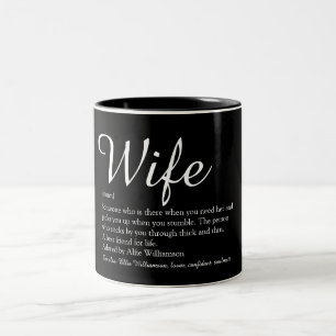 Wife Definition Modern Chic Script Black and White Two-Tone Coffee Mug