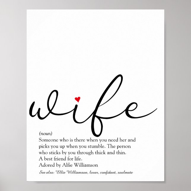 Wife Definition Red Love Heart Elegant Script Poster (Front)