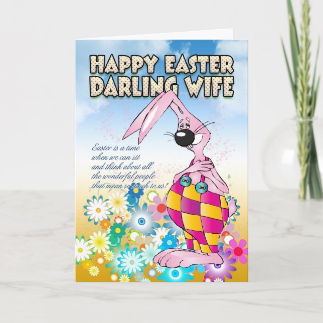 Wife Easter Card - Easter Bunny Flowers (Front)