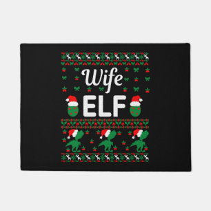 wife elf christmas ugly sweater doormat