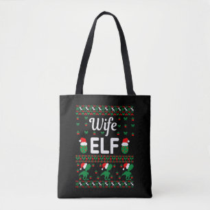wife elf christmas ugly sweater tote bag