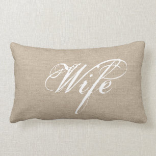 Wife faux linen burlap rustic chic jute wedding lumbar cushion
