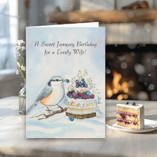 Wife Happy January Birthday Nuthatch Card