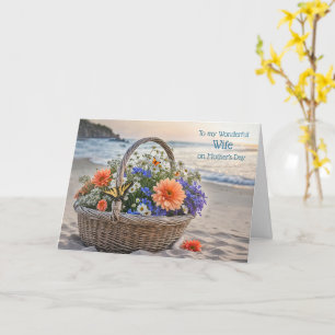 Wife Happy Mothers Day with Basket Flowers Beach Card