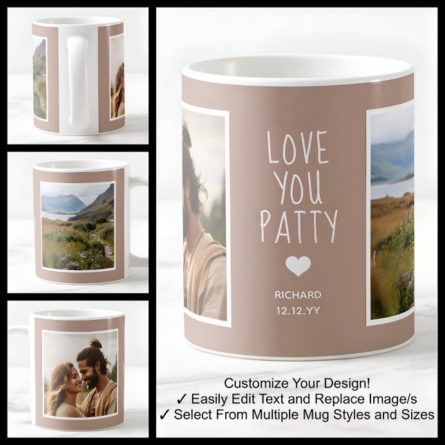 Wife I Love You Photos Modern Brown C88 & White Coffee Mug (Creator Uploaded)