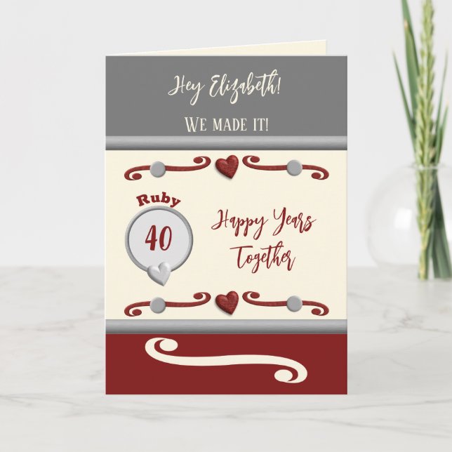 Wife love you ruby 40th anniversary grey card (Front)