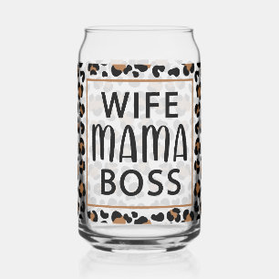 Wife Mama Boss Leopard Print Can Glass