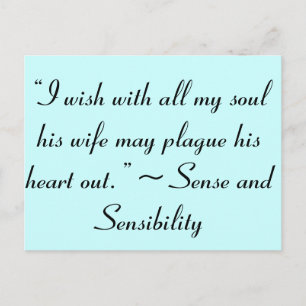 Wife May Plague His Heart Jane Austen Book Quote Postcard