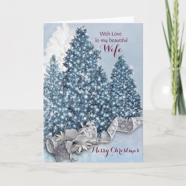 Wife / Merry Christmas - Twinkling Xmas Trees Holiday Card (Front)
